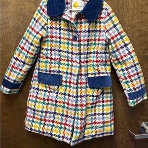 Mini Boden Multicolor Plaid Coat with Blue Collar